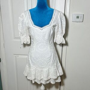 Jonathan Simkhai Meg Puff Sleeve White Eyelet Mini Dress Size 6